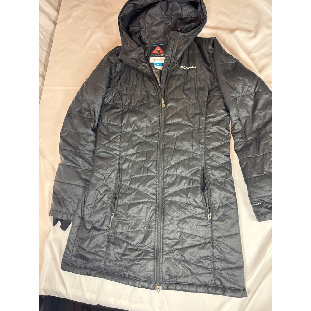 Columbia Omni-Heat Hooded Jacket Black Quilted Parka Puffer Coat Womens Large
